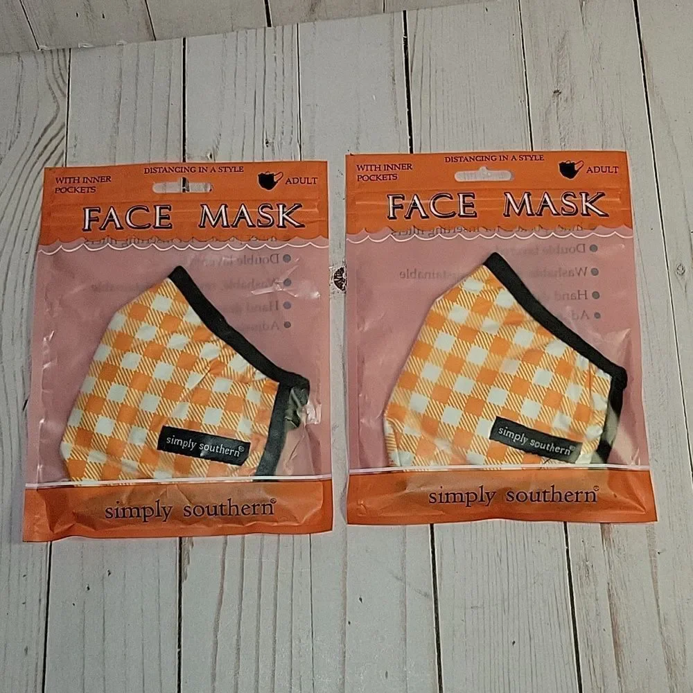 Simply Southern Collection Orange Check mask with inner pockets-ADULT